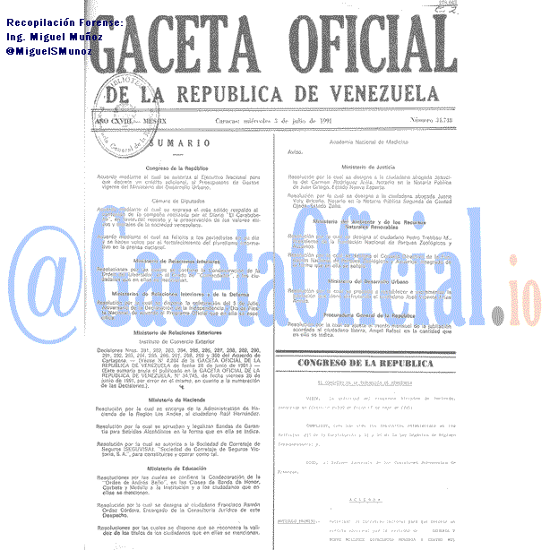 Gaceta Oficial 34748 del 3 Julio 1991