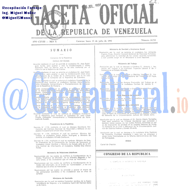Gaceta Oficial 34755 del 15 Julio 1991