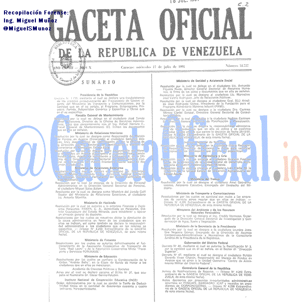 Gaceta Oficial 34757 del 17 Julio 1991