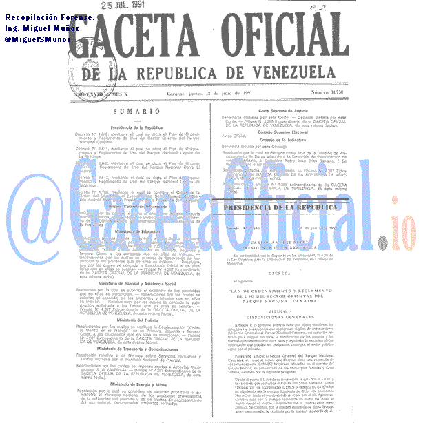 Gaceta Oficial 34758 del 18 Julio 1991