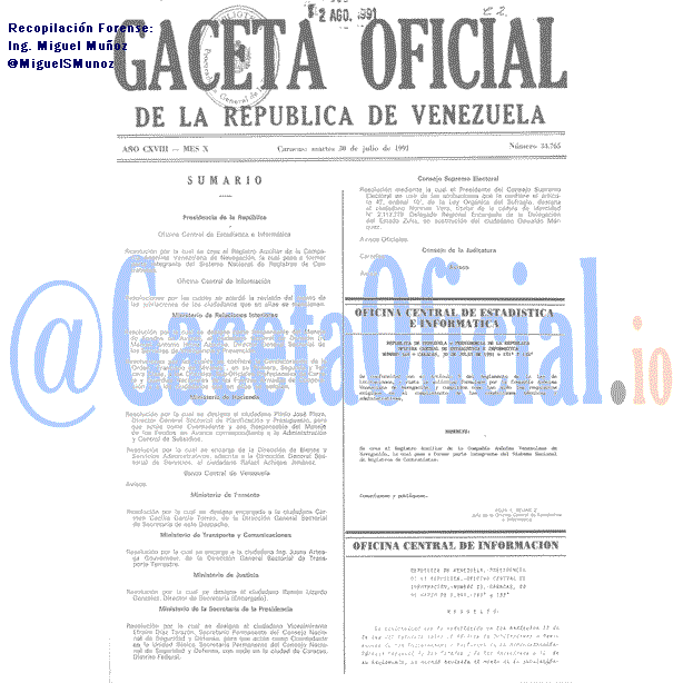 Gaceta Oficial 34765 del 30 Julio 1991