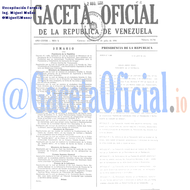 Gaceta Oficial 34766 del 31 Julio 1991