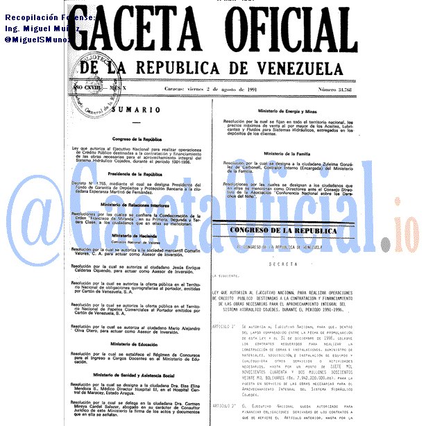 Gaceta Oficial 34768 del 2 Agosto 1991