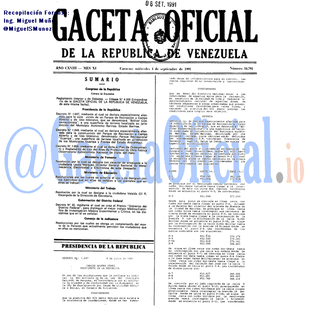 Gaceta Oficial 34791 del 4 Septiembre 1991