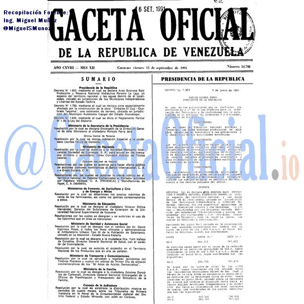 Gaceta Oficial 34798 del 13 Septiembre 1991