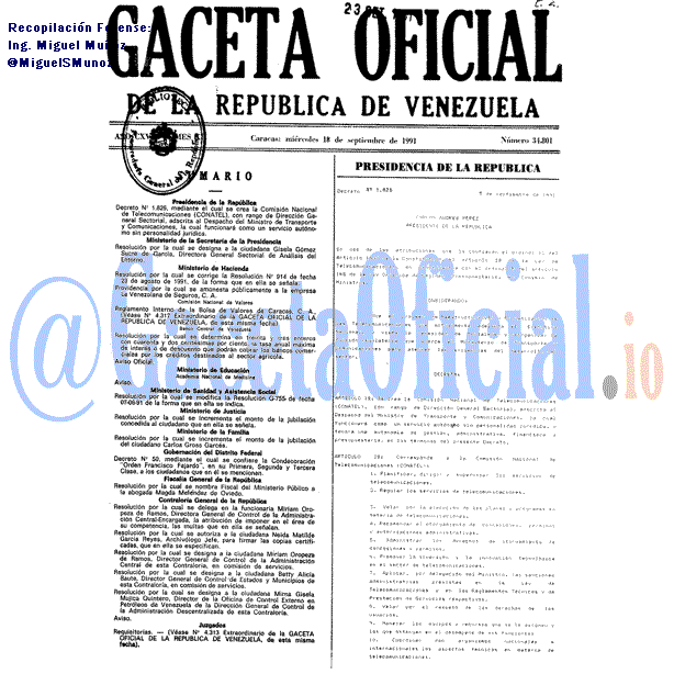 Gaceta Oficial 34801 del 18 Septiembre 1991