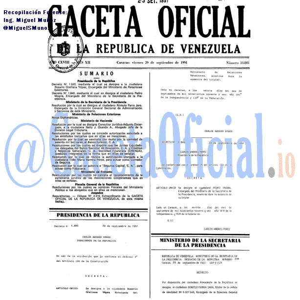 Gaceta Oficial 34803 del 20 Septiembre 1991