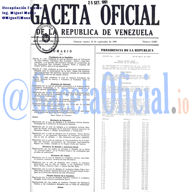 Gaceta Oficial 34805 del 24 Septiembre 1991