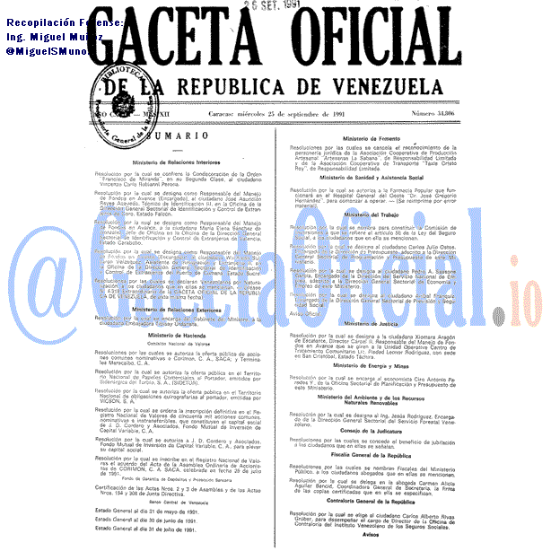 Gaceta Oficial 34806 del 25 Septiembre 1991