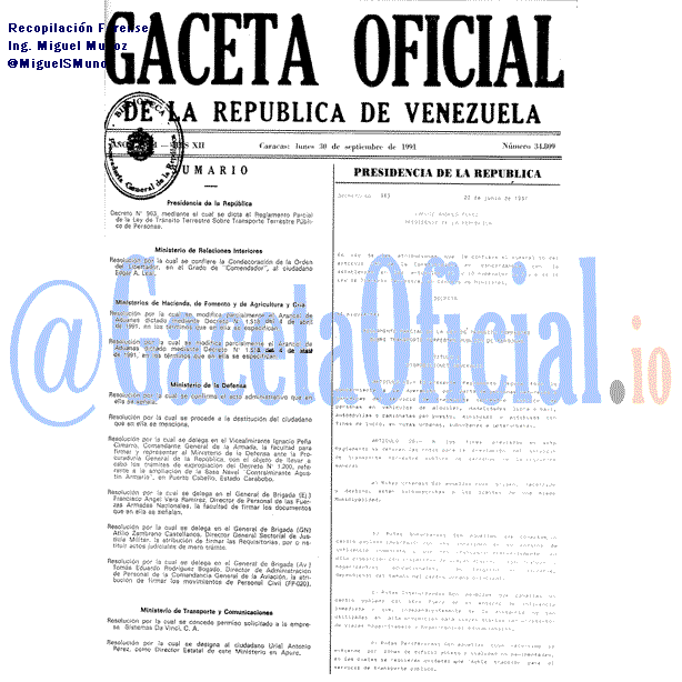 Gaceta Oficial 34809 del 30 Septiembre 1991