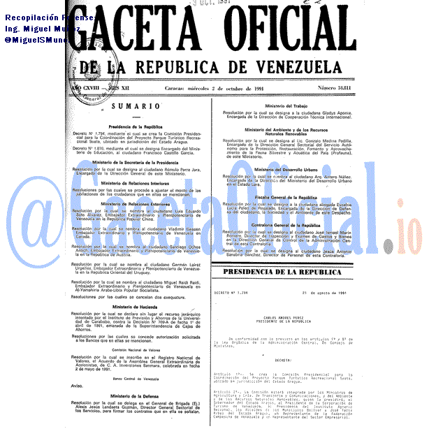 Gaceta Oficial 34811 del 2 Octubre 1991