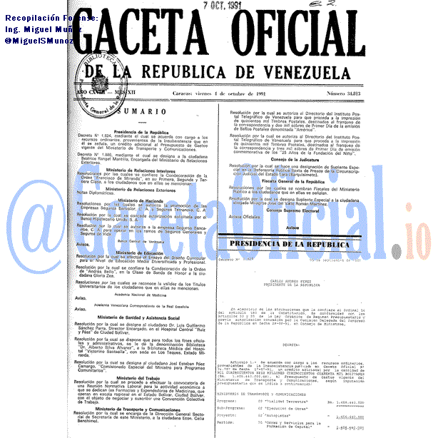 Gaceta Oficial 34813 del 4 Octubre 1991