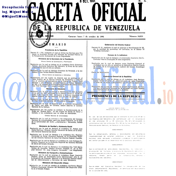 Gaceta Oficial 34814 del 7 Octubre 1991
