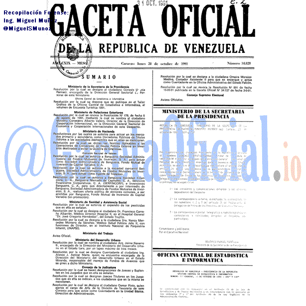Gaceta Oficial 34828 del 28 Octubre 1991