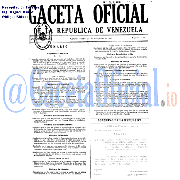 Gaceta Oficial 34832 del 1 Noviembre 1991