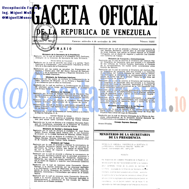 Gaceta Oficial 34835 del 6 Noviembre 1991