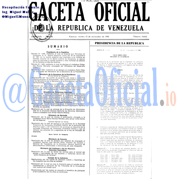 Gaceta Oficial 34842 del 15 Noviembre 1991