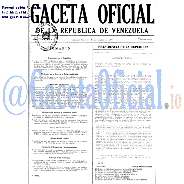 Gaceta Oficial 34848 del 25 Noviembre 1991
