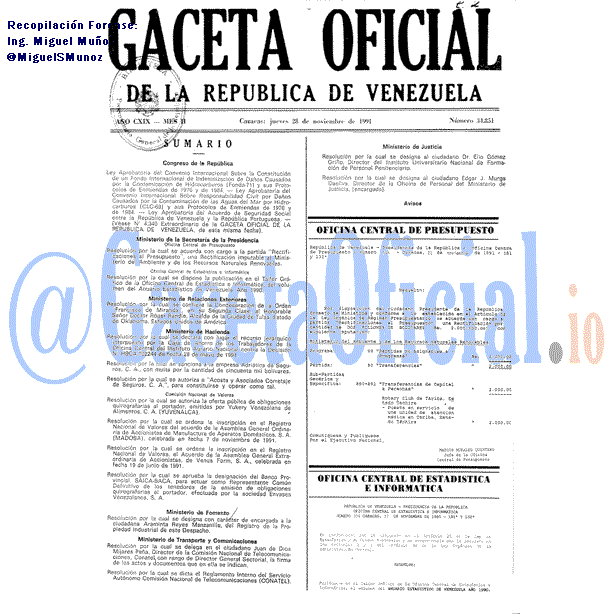 Gaceta Oficial 34851 del 28 Noviembre 1991