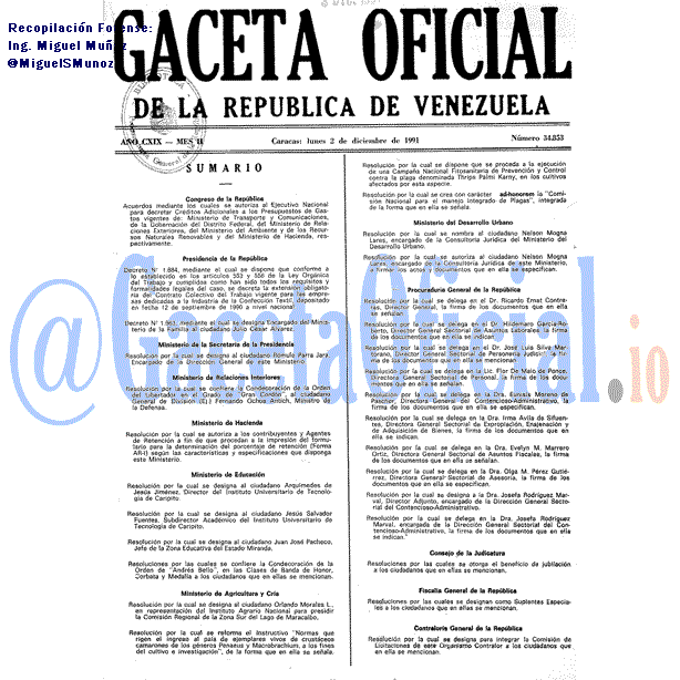 Gaceta Oficial 34853 del 2 Diciembre 1991