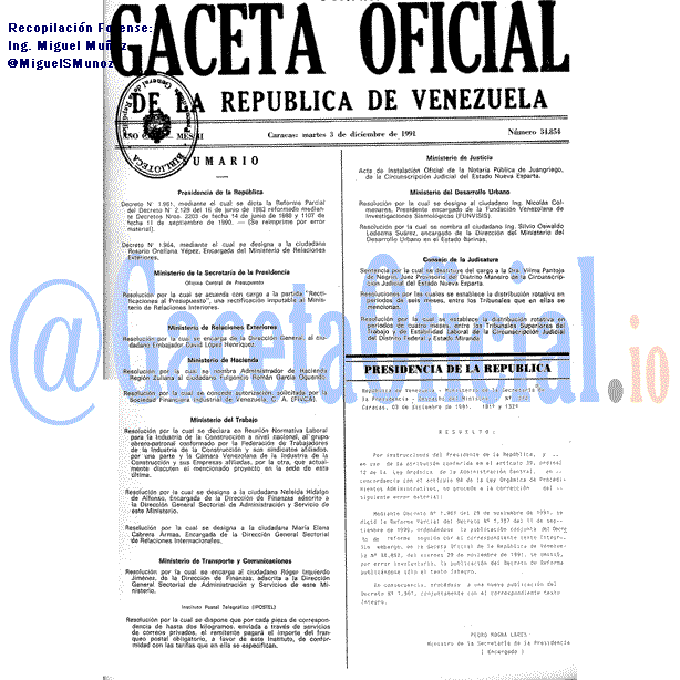 Gaceta Oficial 34854 del 3 Diciembre 1991