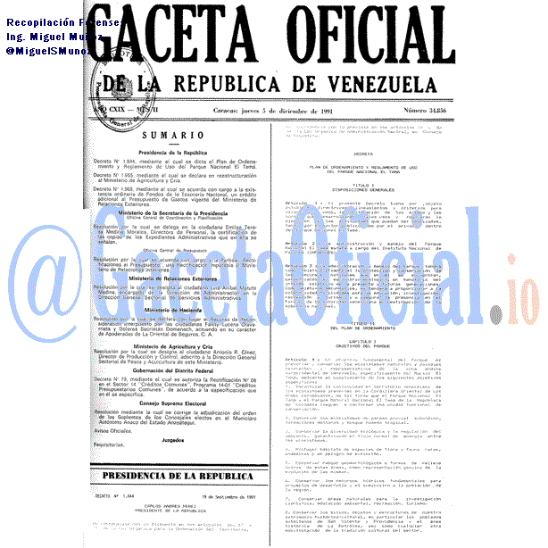 Gaceta Oficial 34856 del 5 Diciembre 1991