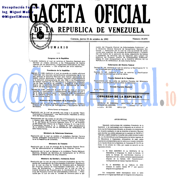 Gaceta Oficial 35075 del 22 Octubre 1992