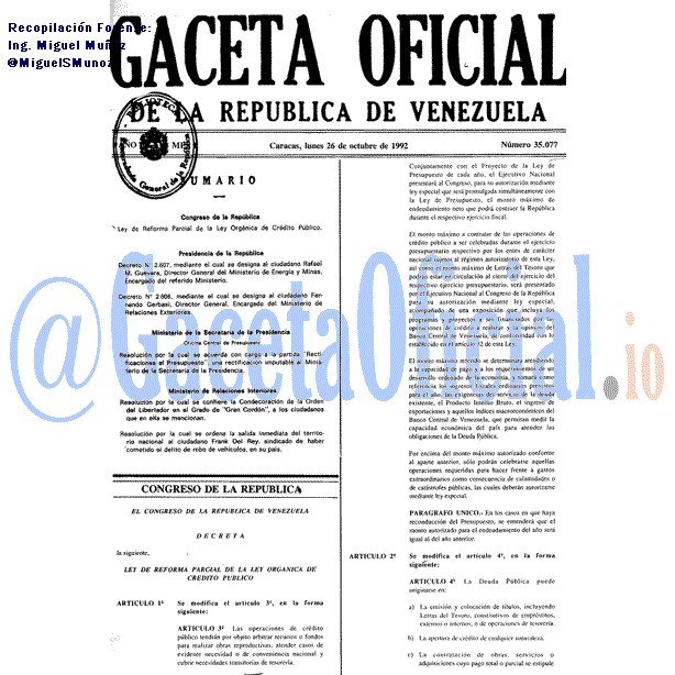 Gaceta Oficial 35077 del 26 Octubre 1992