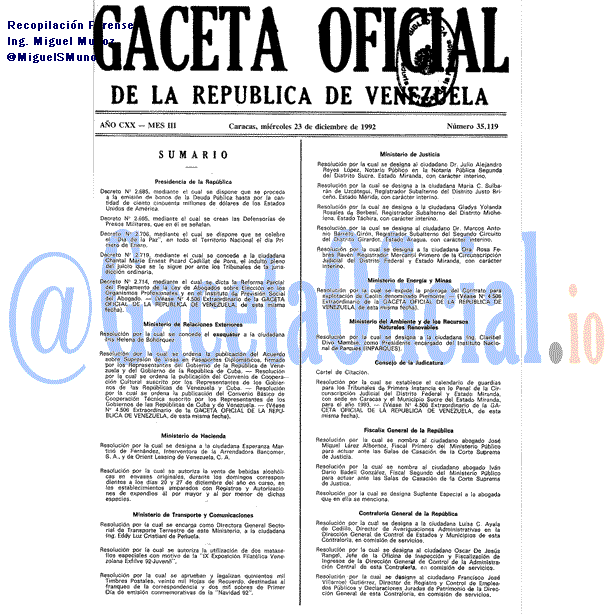 Gaceta Oficial 35119 del 23 Diciembre 1992