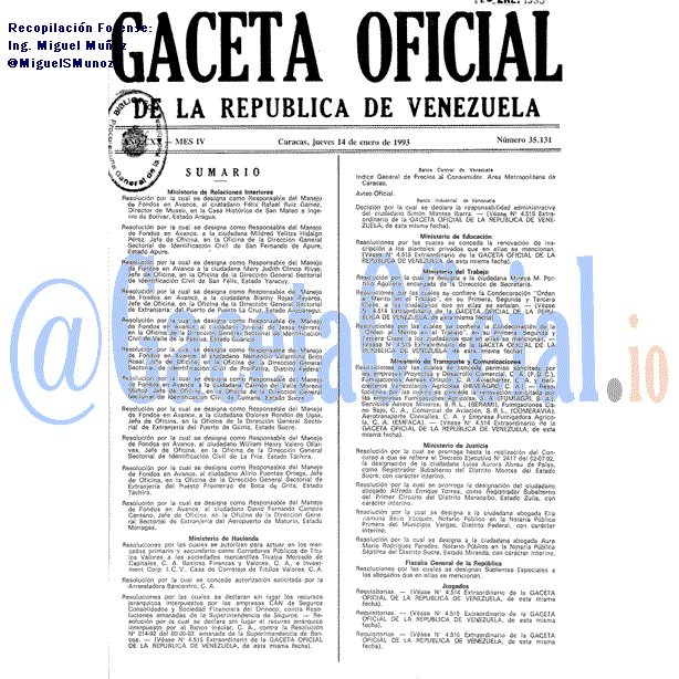 Gaceta Oficial 35131 del 14 Enero 1993