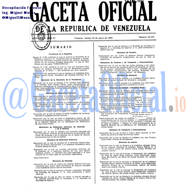 Gaceta Oficial 35132 del 15 Enero 1993