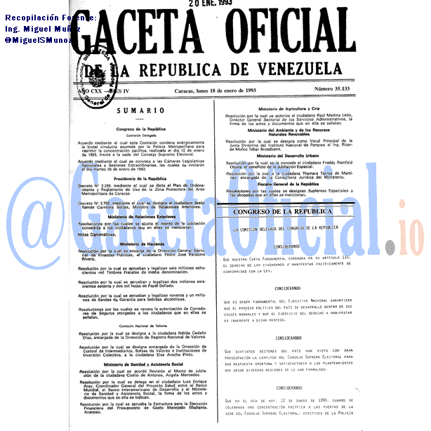 Gaceta Oficial 35133 del 18 Enero 1993