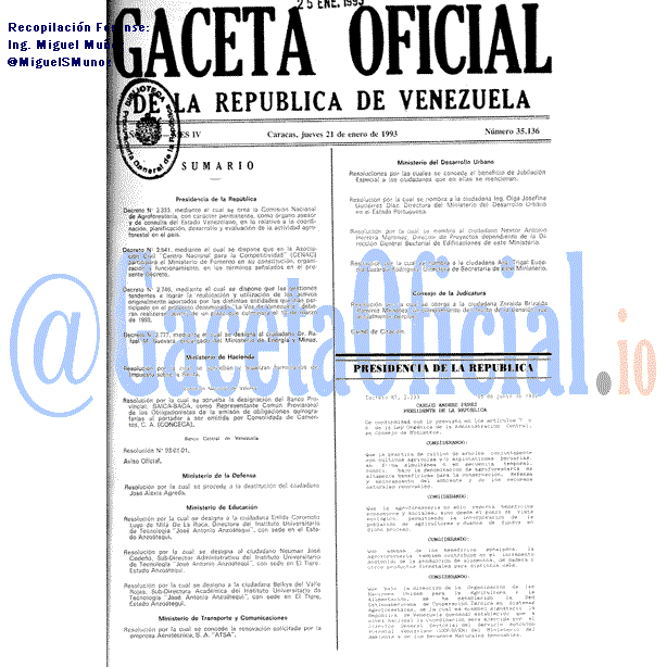 Gaceta Oficial 35136 del 21 Enero 1993