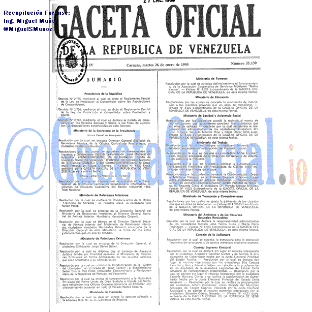 Gaceta Oficial 35139 del 26 Enero 1993