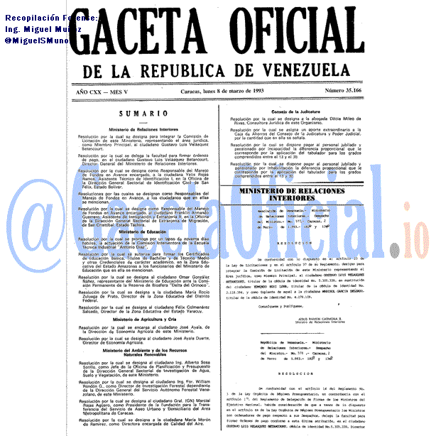 Gaceta Oficial 35166 del 8 Marzo 1993