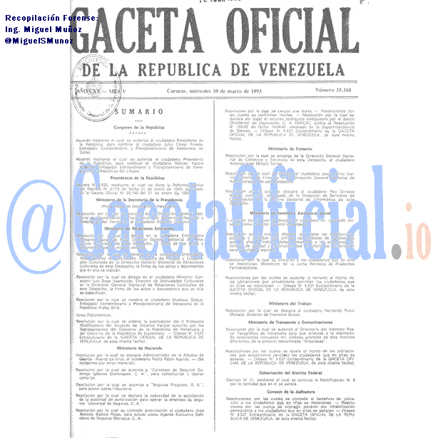 Gaceta Oficial 35168 del 10 Marzo 1993