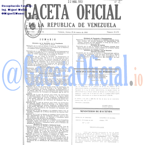 Gaceta Oficial 35175 del 19 Marzo 1993