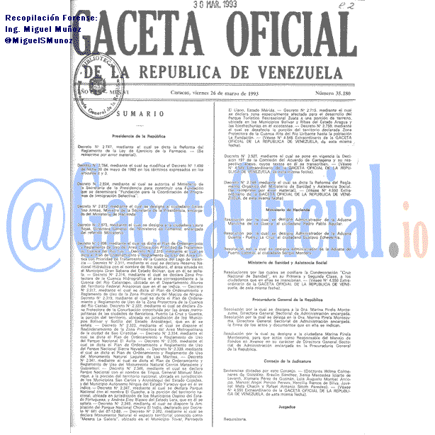 Gaceta Oficial 35180 del 26 Marzo 1993