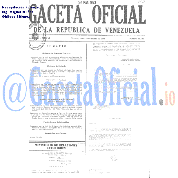 Gaceta Oficial 35181 del 29 Marzo 1993