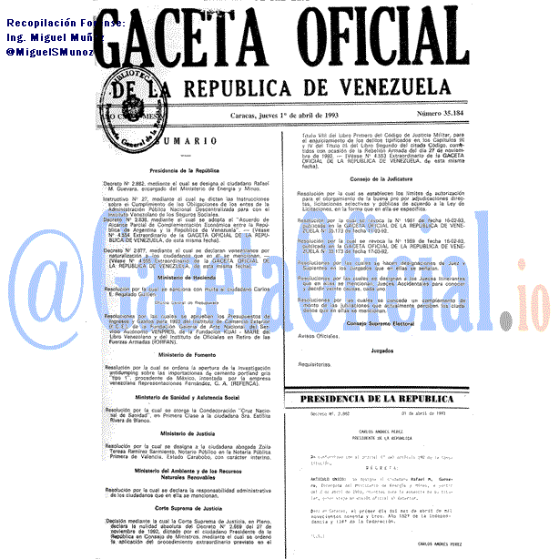 Gaceta Oficial 35184 del 1 Abril 1993