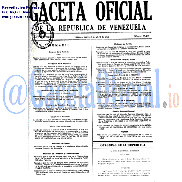 Gaceta Oficial 35187 del 6 Abril 1993
