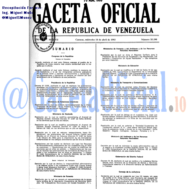 Gaceta Oficial 35190 del 14 Abril 1993