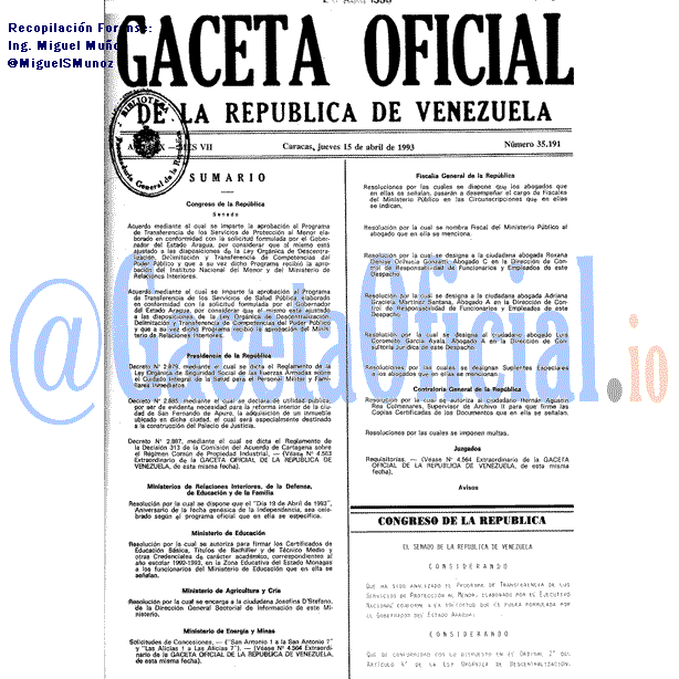 Gaceta Oficial 35191 del 15 Abril 1993
