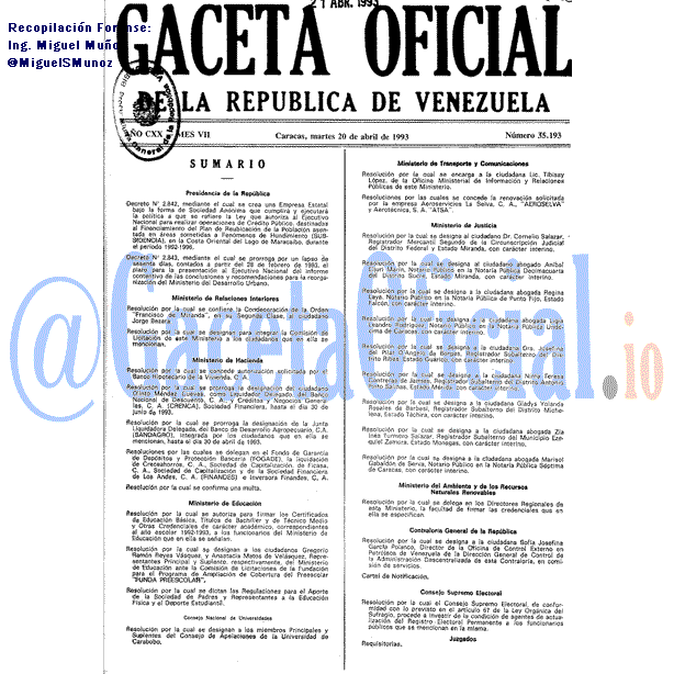 Gaceta Oficial 35193 del 20 Abril 1993