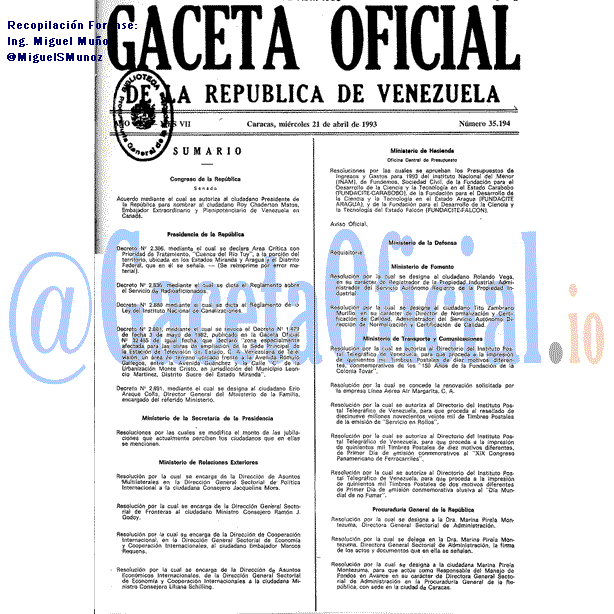 Gaceta Oficial 35194 del 21 Abril 1993