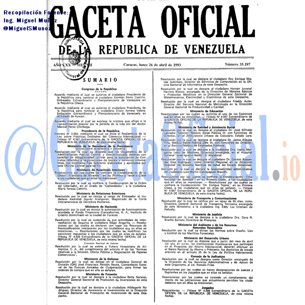 Gaceta Oficial 35197 del 26 Abril 1993