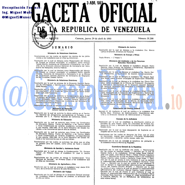 Gaceta Oficial 35200 del 29 Abril 1993