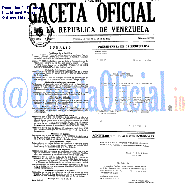 Gaceta Oficial 35201 del 30 Abril 1993