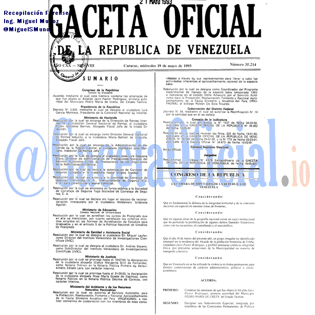 Gaceta Oficial 35214 del 19 Mayo 1993