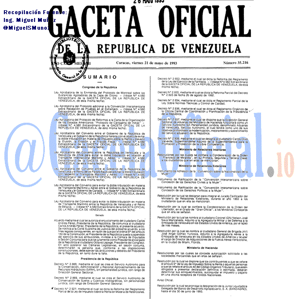 Gaceta Oficial 35216 del 21 mayo 1993